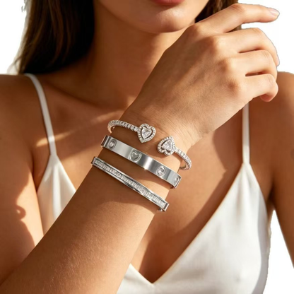 3-Piece 18K Gold-Plated Heart Bangle Set