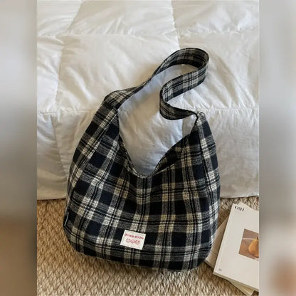 Vintage Plaid Slouchy Shoulder Bag