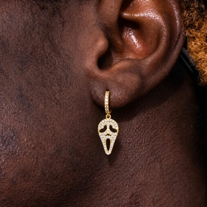 14k Gold Plated Skull Huggie Hoop Earrings, Halloween Party Fashion Costume Jewelry