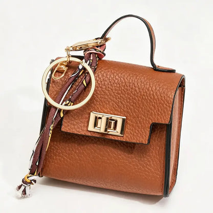 Mini Square Bag Pendant Keychain - High Quality Leather with Colorful Strap