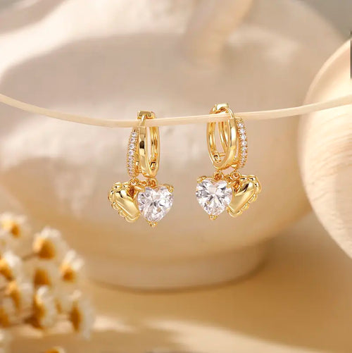 Women 14K Gold Plated Heart-Shaped Pendant Earrings