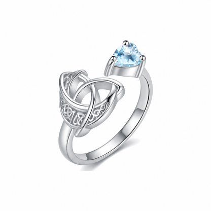 925 Sterling Silver Celtic Heart Birthstone Ring