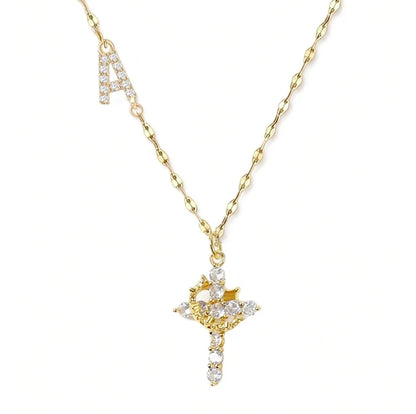 Crystal Initial Cross Necklace