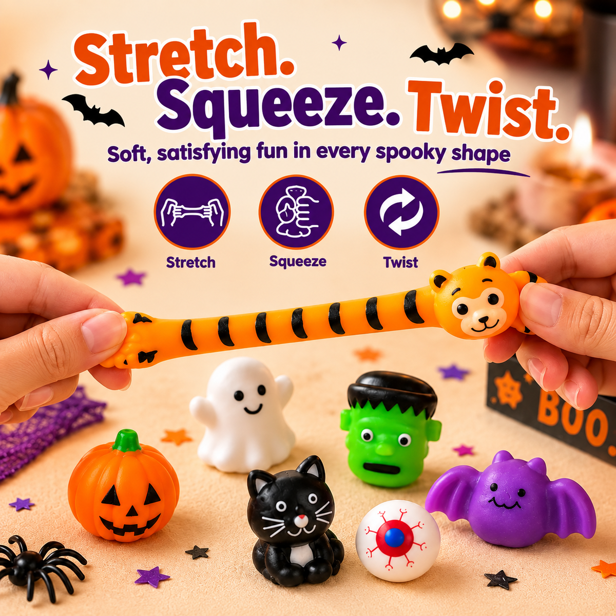 🎃 30/50PCS Halloween Mochi Squishy Toys – Cute Sensory Party Favors & Goodie Bag Fillers