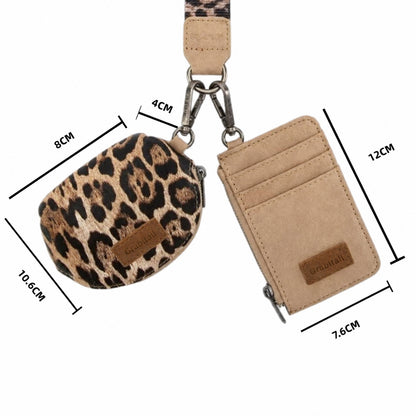 Leopard KeyChain Wristlet Wallets for Women Western Dual Pouch Card Holder Wallet With Zipper