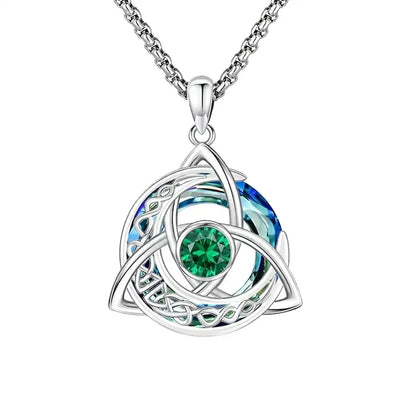 Celtic Birthstone Necklace – Trinity Knot Crescent Moon Pendant for Women