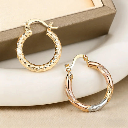 2 Pairs 14K Gold Plated Twisted Round Hoop Earrings