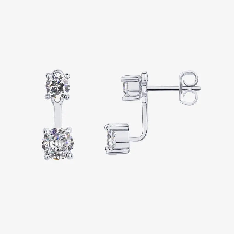 18K Gold Plated Sterling Silver Posts Cubic Zirconia Ear Jacket Statement Earrings for Women | Front & Back Stud Earring Jackets