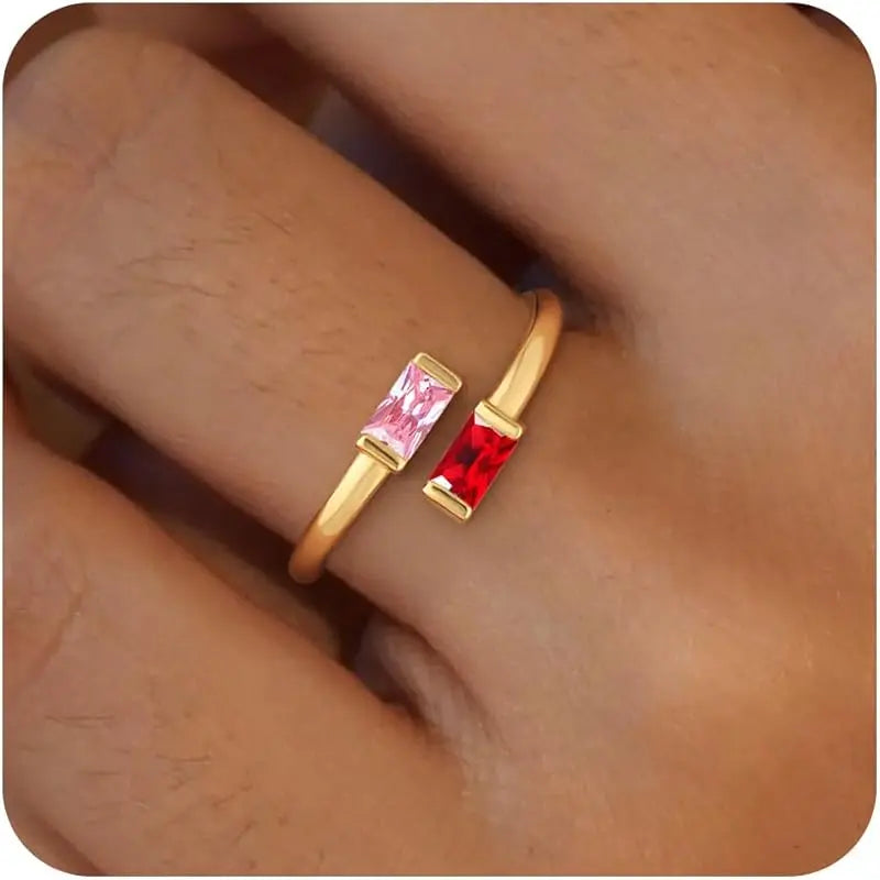 14K Gold Plated Adjustable Emerald Birthstone Ring｜Personalized Double Birthstone Ring