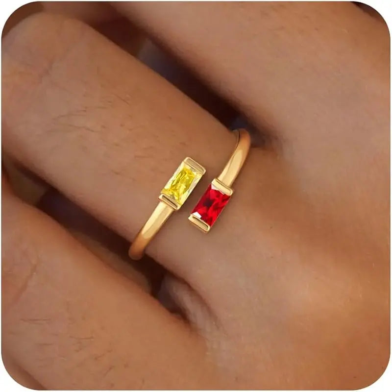 14K Gold Plated Adjustable Emerald Birthstone Ring｜Personalized Double Birthstone Ring