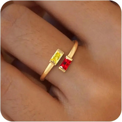 14K Gold Plated Adjustable Emerald Birthstone Ring｜Personalized Double Birthstone Ring