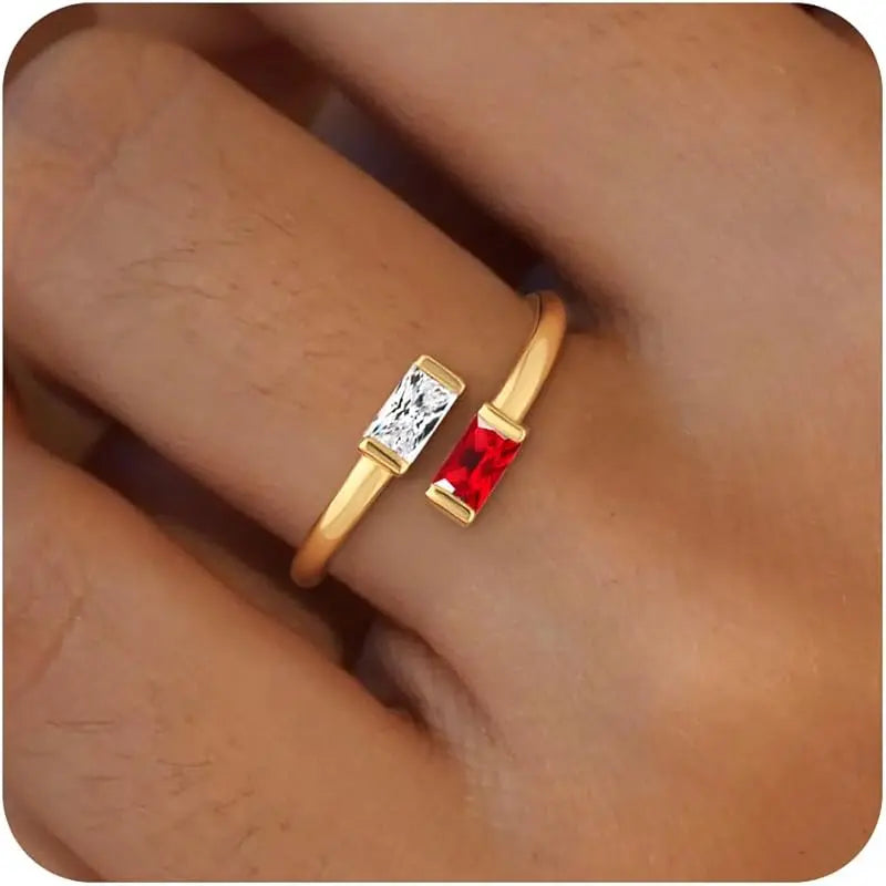 14K Gold Plated Adjustable Emerald Birthstone Ring｜Personalized Double Birthstone Ring