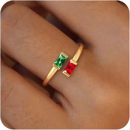 14K Gold Plated Adjustable Emerald Birthstone Ring｜Personalized Double Birthstone Ring