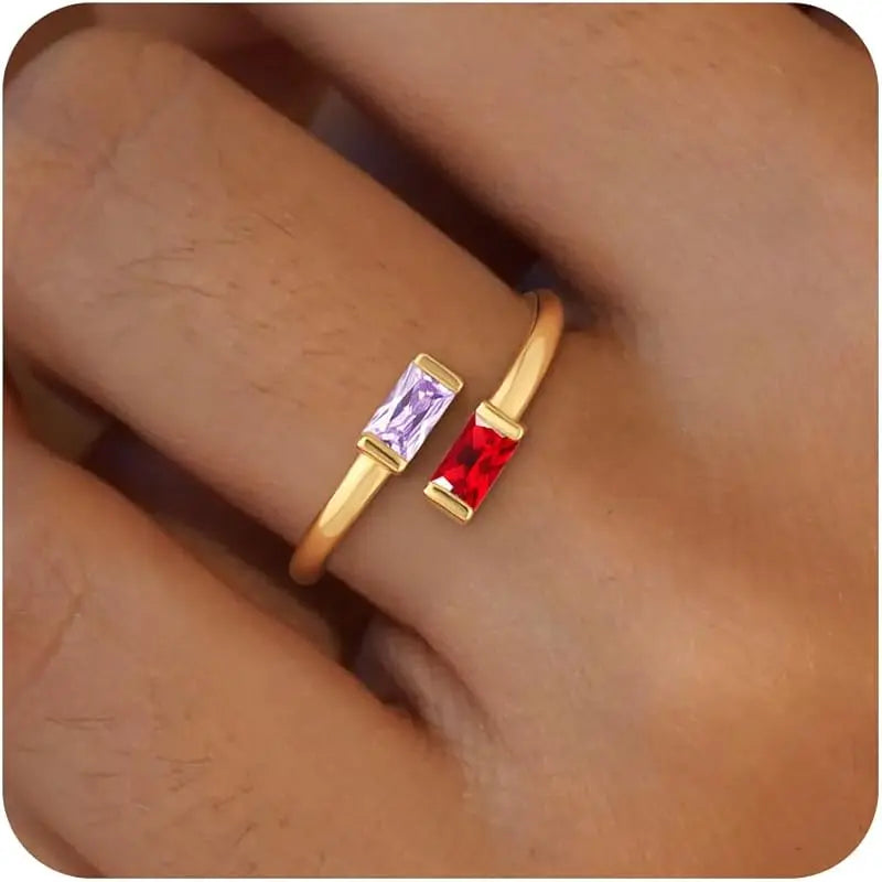 14K Gold Plated Adjustable Emerald Birthstone Ring｜Personalized Double Birthstone Ring
