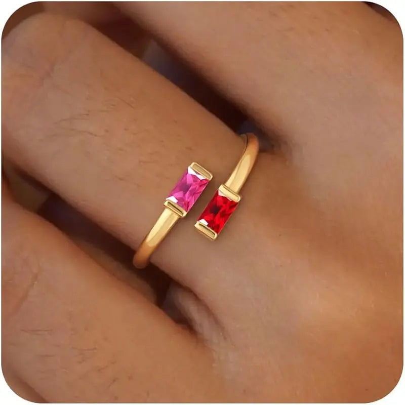 14K Gold Plated Adjustable Emerald Birthstone Ring｜Personalized Double Birthstone Ring