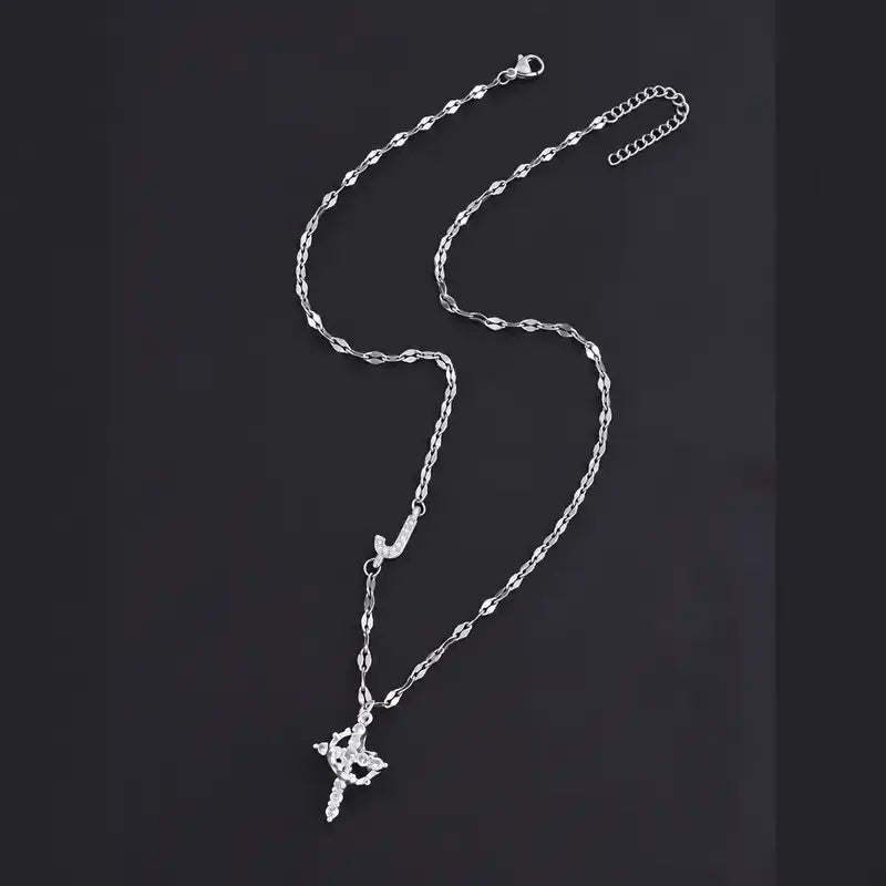 Crystal Initial Cross Necklace