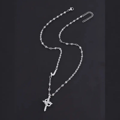 Crystal Initial Cross Necklace