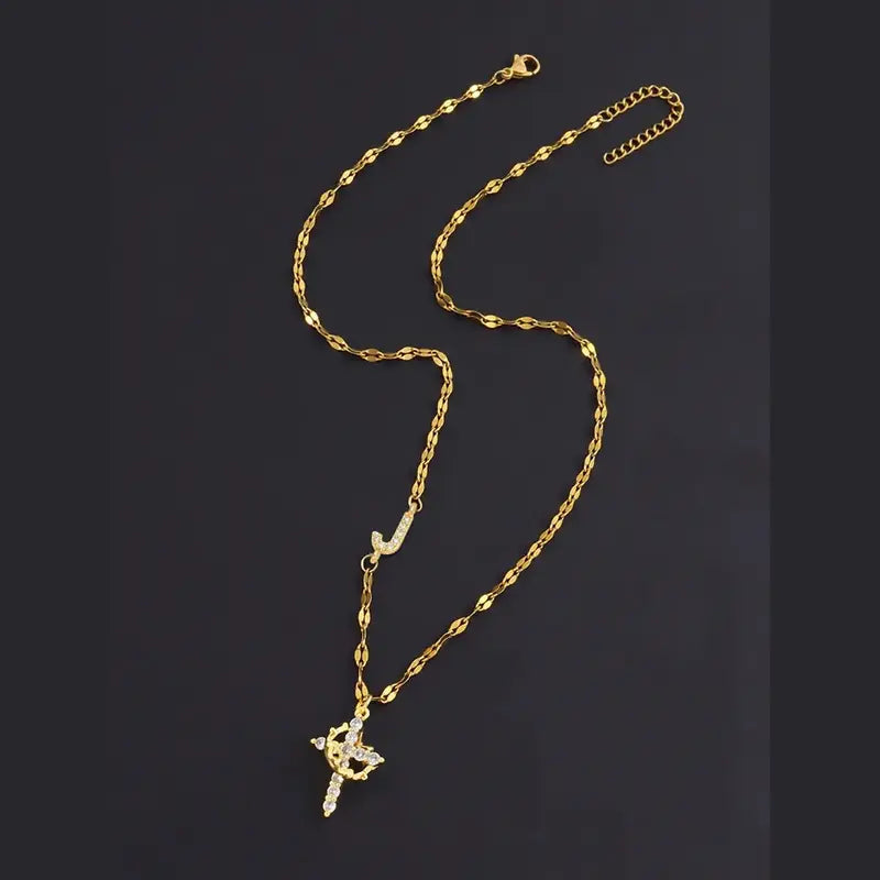Crystal Initial Cross Necklace