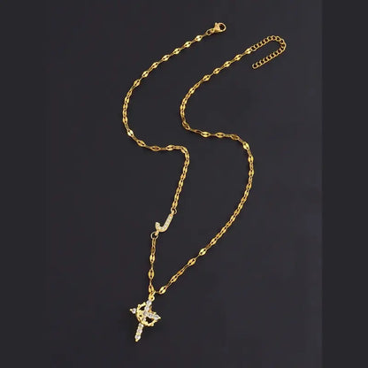Crystal Initial Cross Necklace