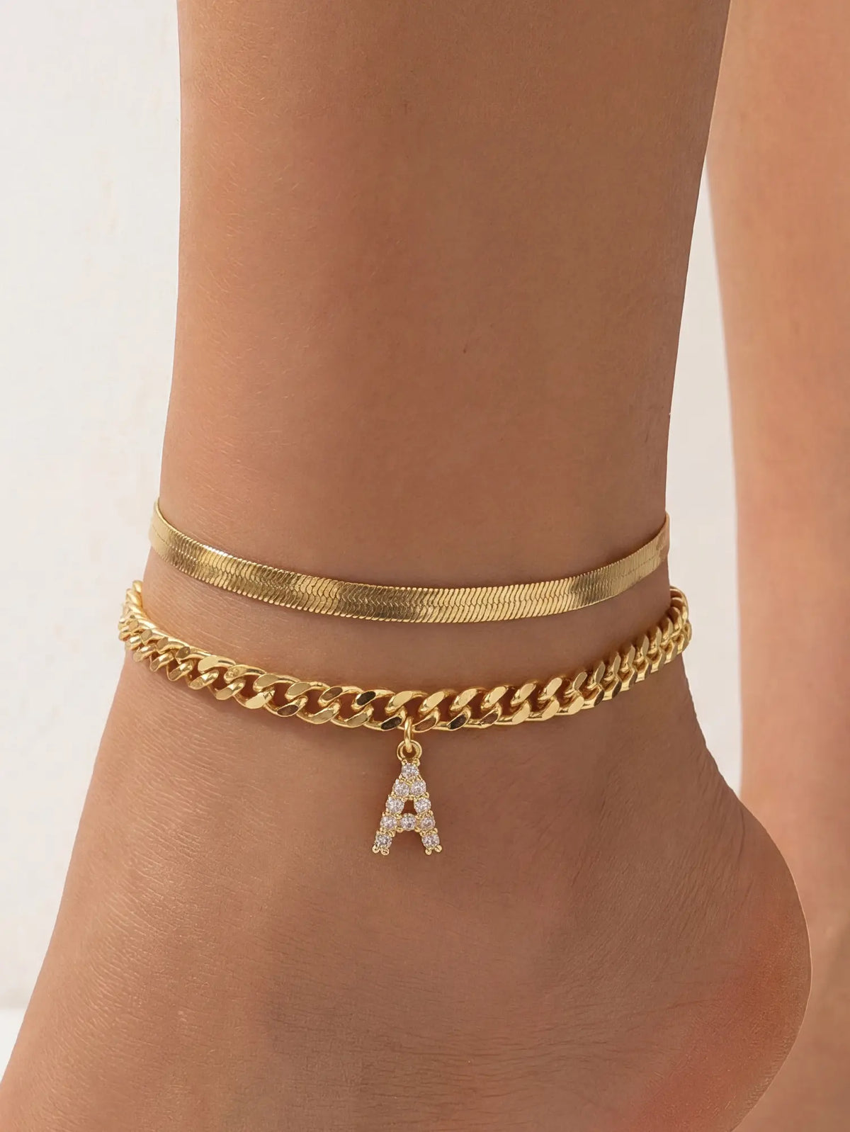 Women 14K Gold Plated Ankle Bracelet with Letter Pendant