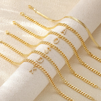 Women 14K Gold Plated Ankle Bracelet with Letter Pendant
