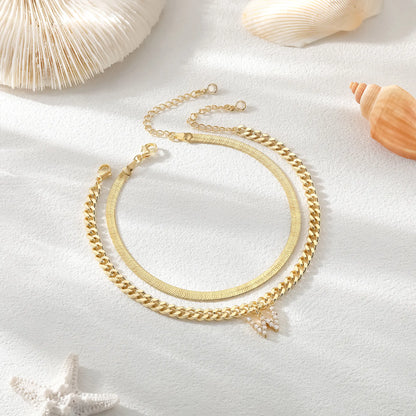 Women 14K Gold Plated Ankle Bracelet with Letter Pendant