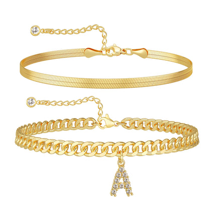 Women 14K Gold Plated Ankle Bracelet with Letter Pendant