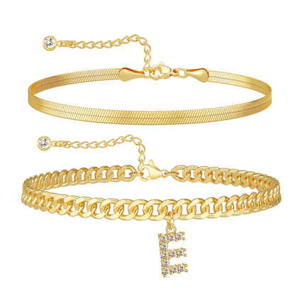 Women 14K Gold Plated Ankle Bracelet with Letter Pendant