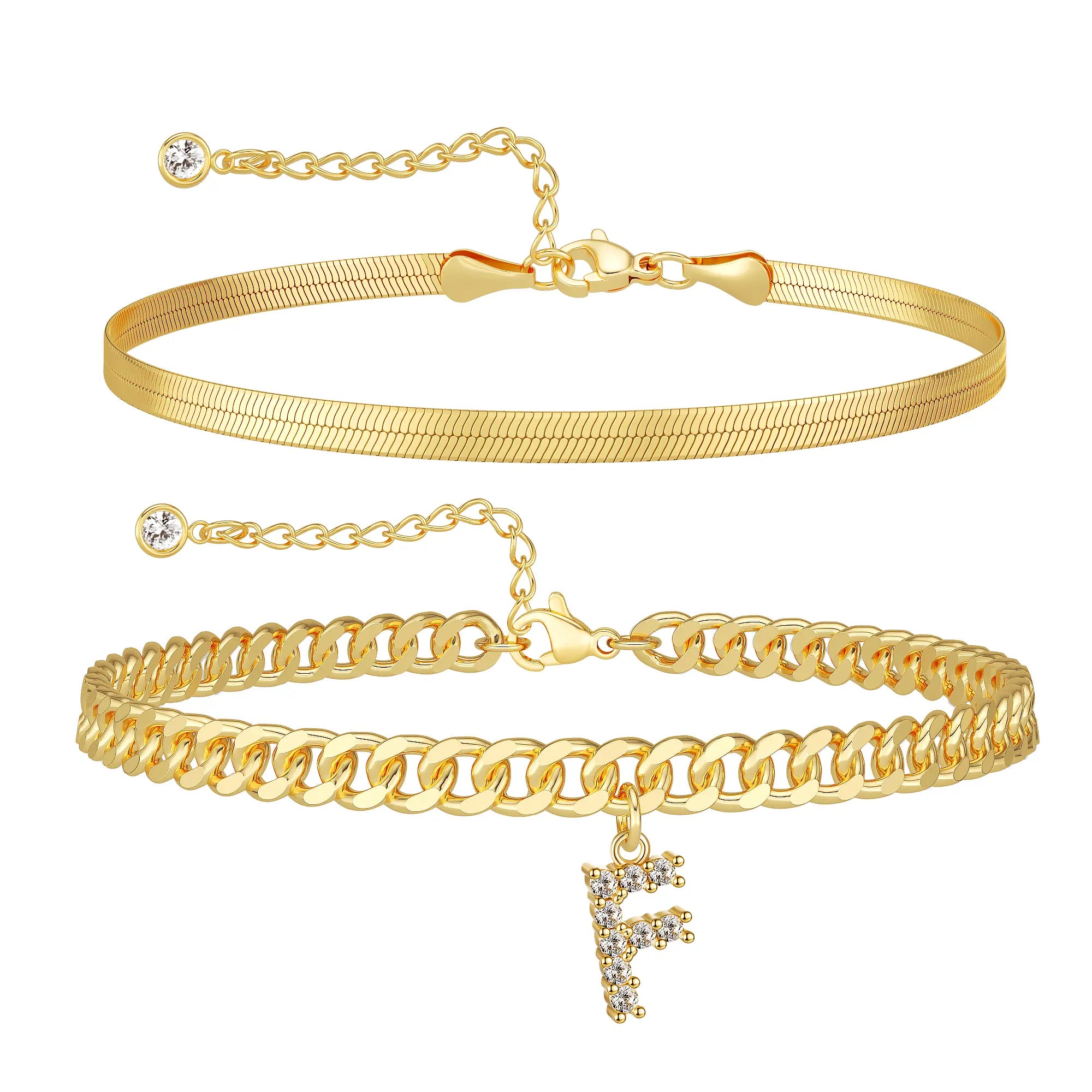 Women 14K Gold Plated Ankle Bracelet with Letter Pendant