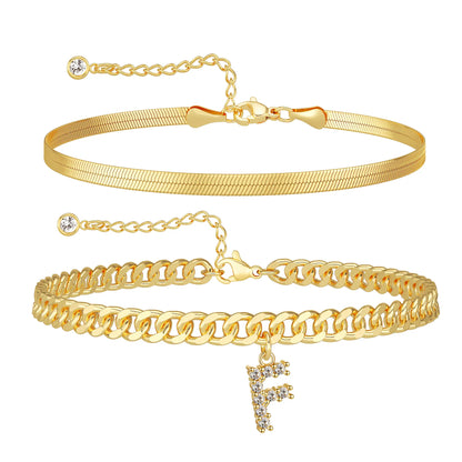 Women 14K Gold Plated Ankle Bracelet with Letter Pendant