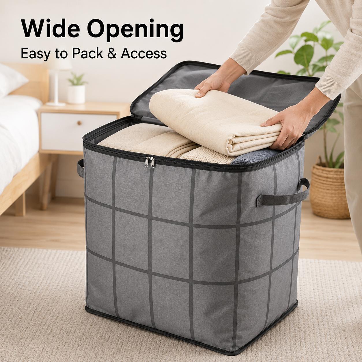 Spacious Moving Storage Bin, Zippered Organizer for Quilts