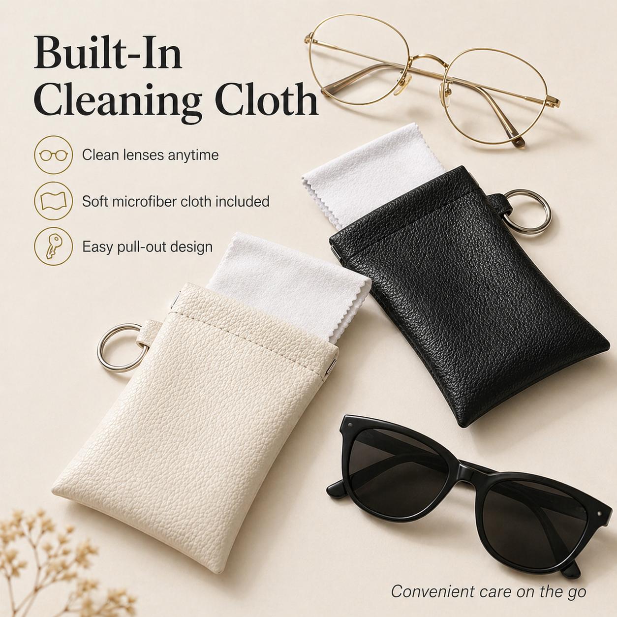 Soft PU Leather Sunglasses Pouch Elastic Opening Eyeglasses Bag