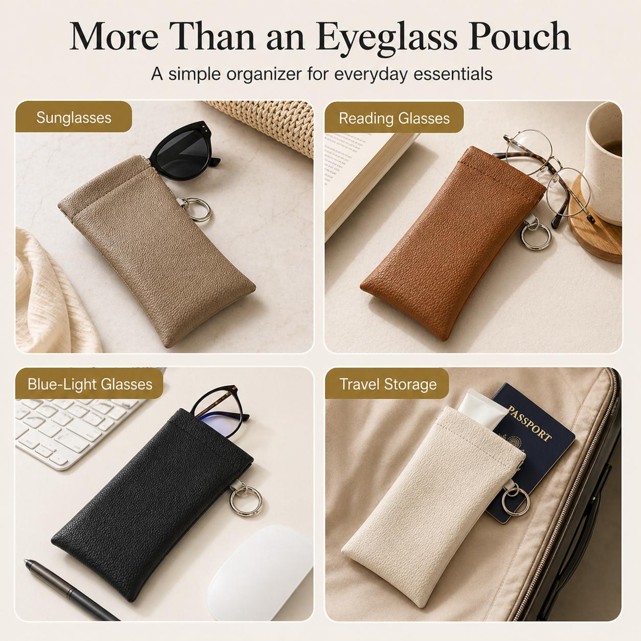 Soft PU Leather Sunglasses Pouch Elastic Opening Eyeglasses Bag