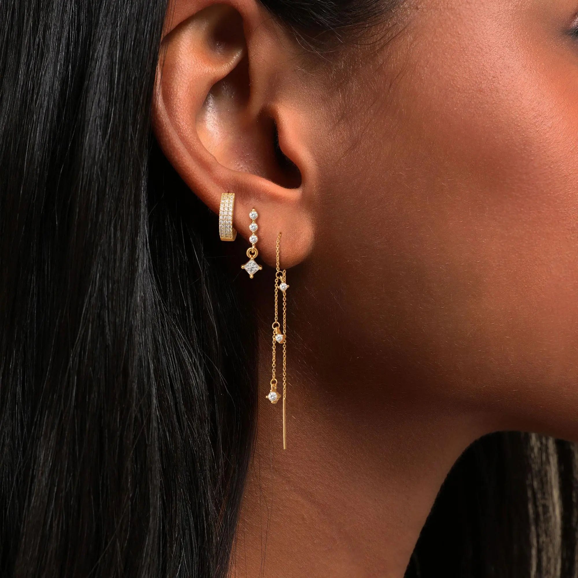 3 Layered Chain Earrings