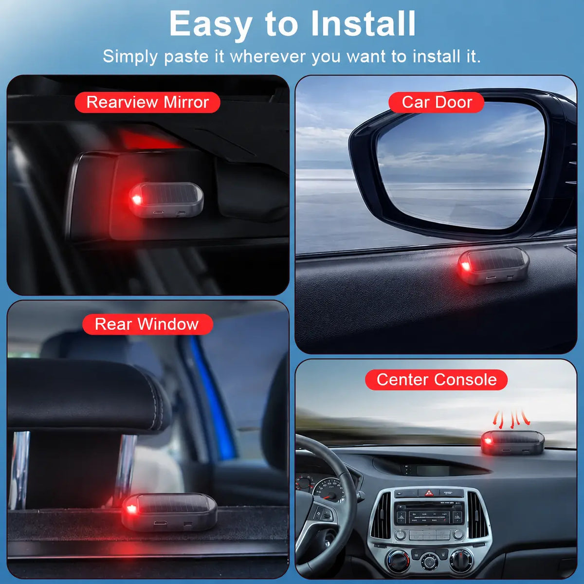 2PCS Solar-Powered Car Alarm LED Lights