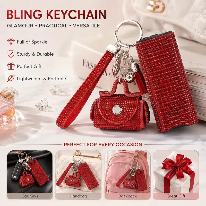 Glam Sparkly Decorative Women's Keychain Set