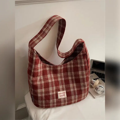 Vintage Plaid Slouchy Shoulder Bag