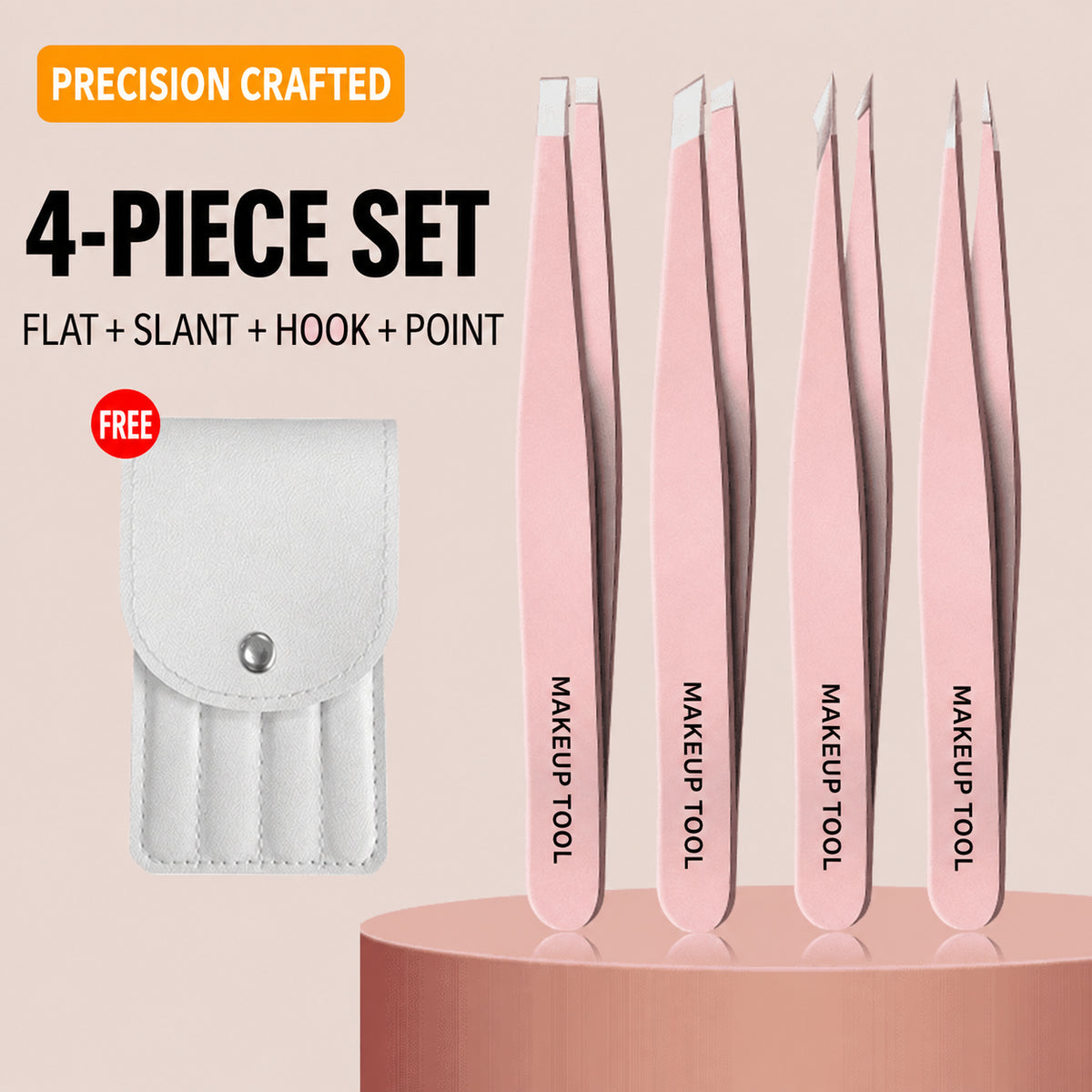 4-Piece High-Precision Stainless Steel Eyebrow Tweezer Set