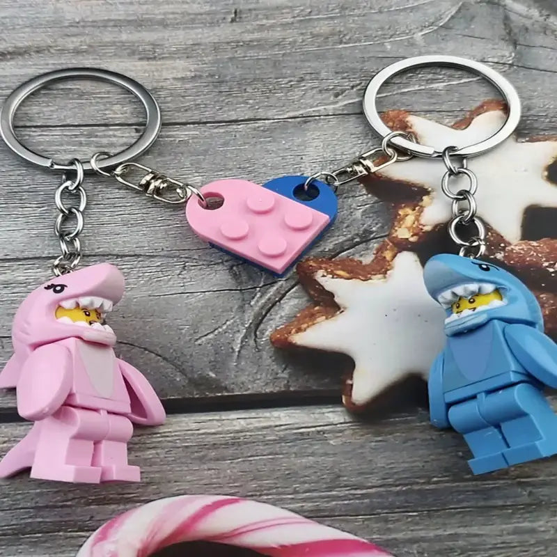 Matching Heart Shark Keychain Set
