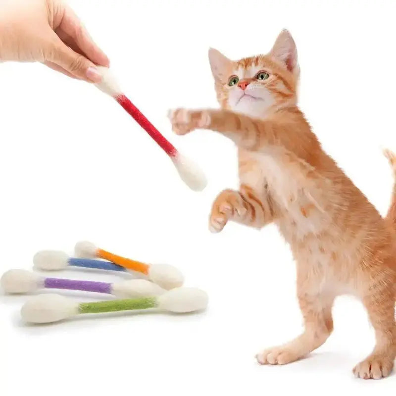 6 Pack Giant Cotton Swab Shaped Felt Cat Chew Toys