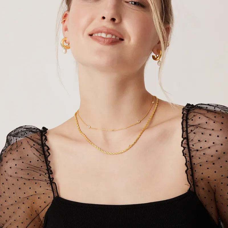 14K Gold Plated CZ Station Necklace