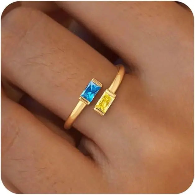 14K Gold Plated Adjustable Emerald Birthstone Ring｜Personalized Double Birthstone Ring