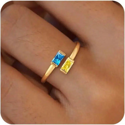 14K Gold Plated Adjustable Emerald Birthstone Ring｜Personalized Double Birthstone Ring