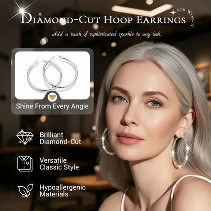 Diamond-Cut Hoop Earrings for Women – Elegant, Sparkling