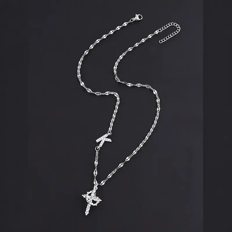 Crystal Initial Cross Necklace