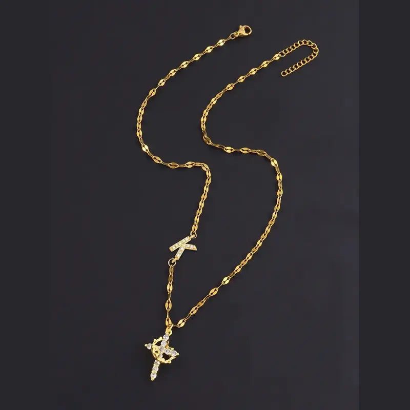 Crystal Initial Cross Necklace