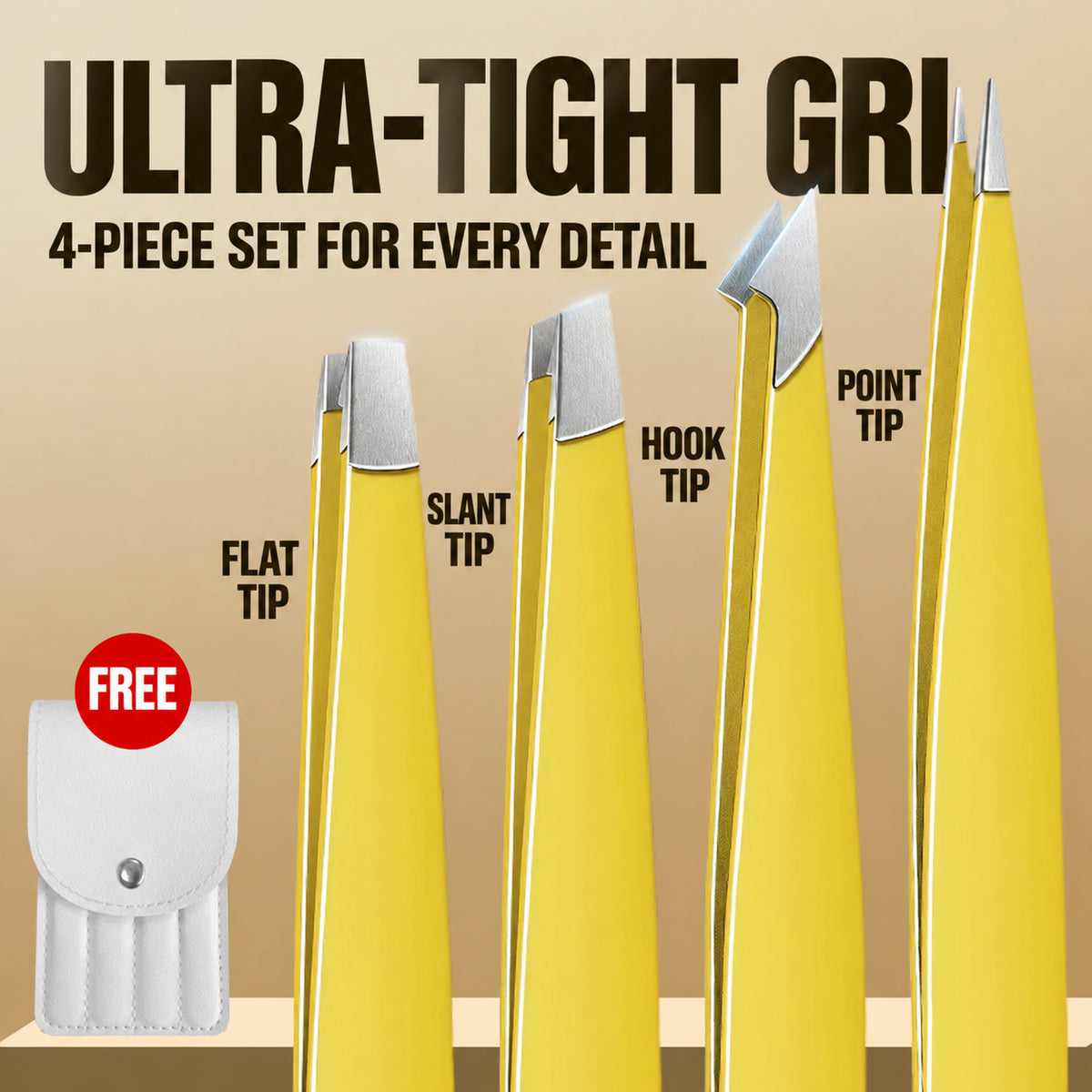 4-Piece High-Precision Stainless Steel Eyebrow Tweezer Set