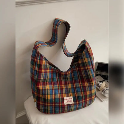 Vintage Plaid Slouchy Shoulder Bag
