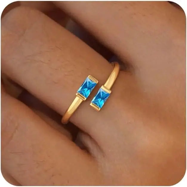 14K Gold Plated Adjustable Emerald Birthstone Ring｜Personalized Double Birthstone Ring