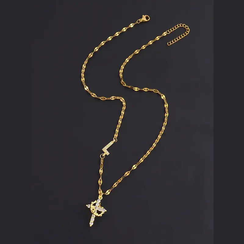 Crystal Initial Cross Necklace